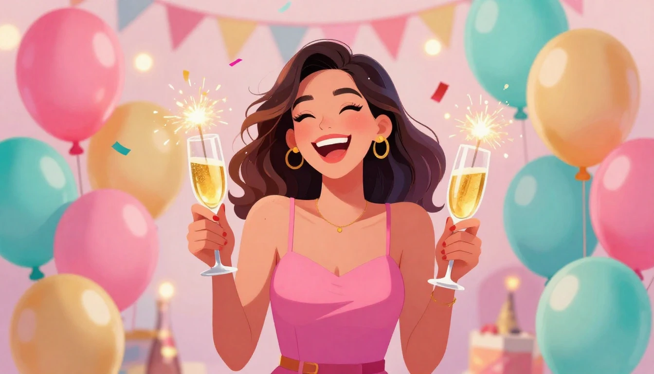 A vibrant and colorful digital illustration of a birthday ce...
