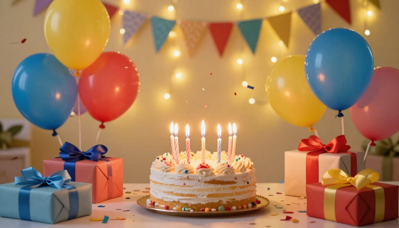 A cheerful, vibrant birthday celebration scene. A beautifull...