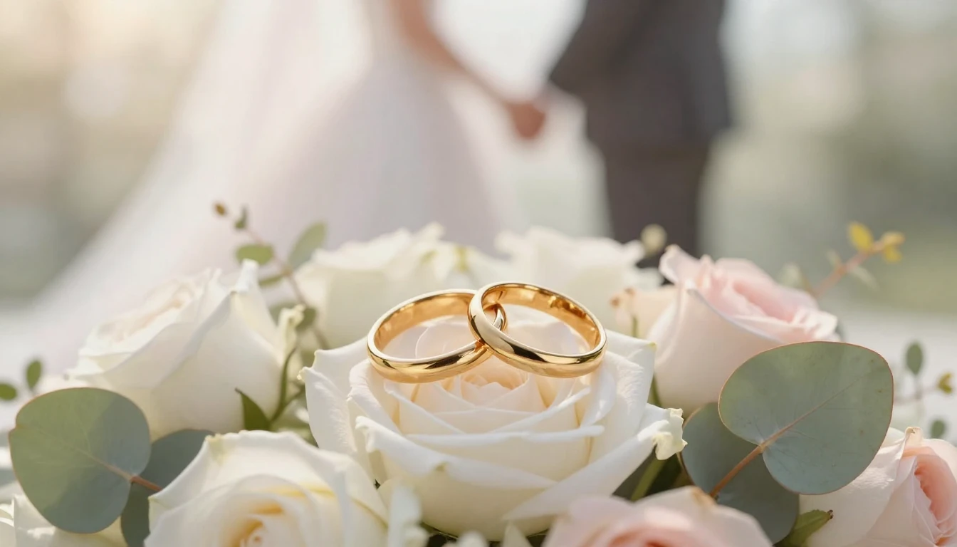 A close-up, artistic composition symbolizing a wedding union...