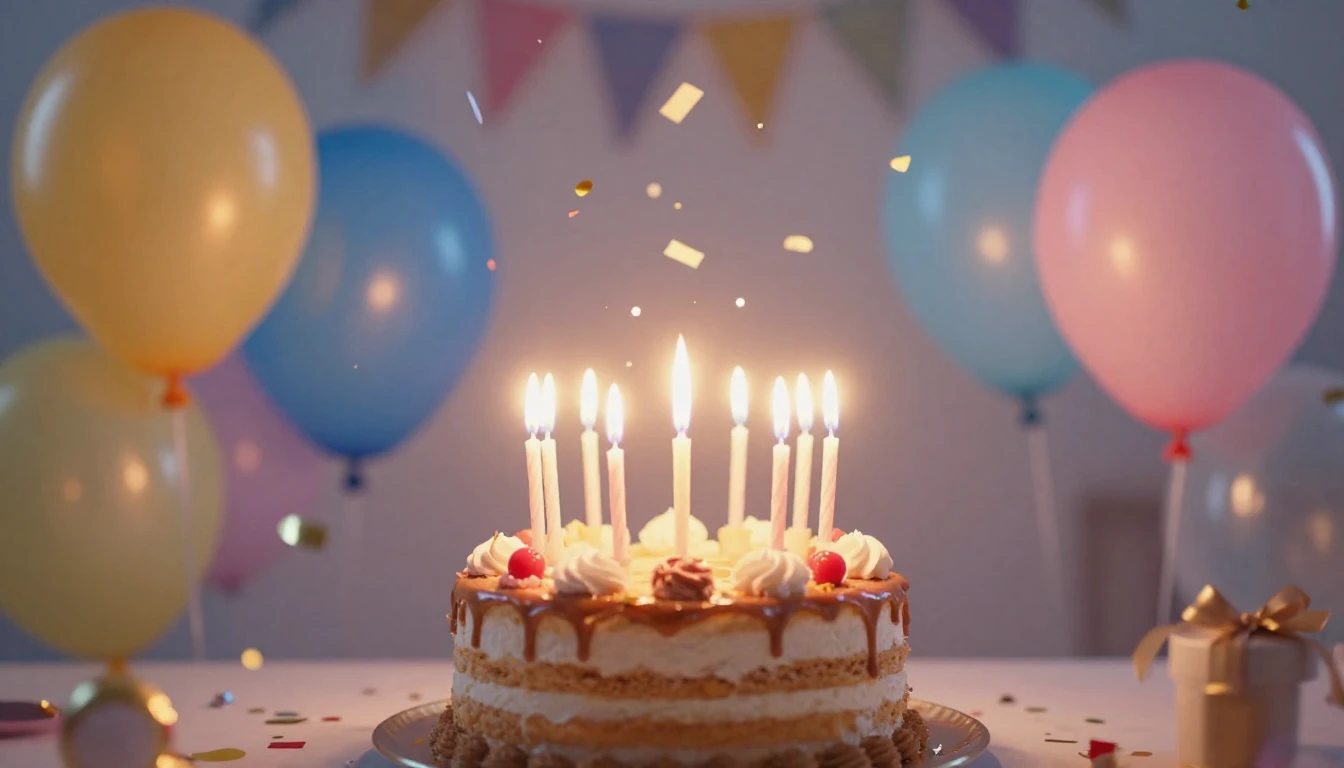 A festive and colorful birthday celebration scene, centered ...