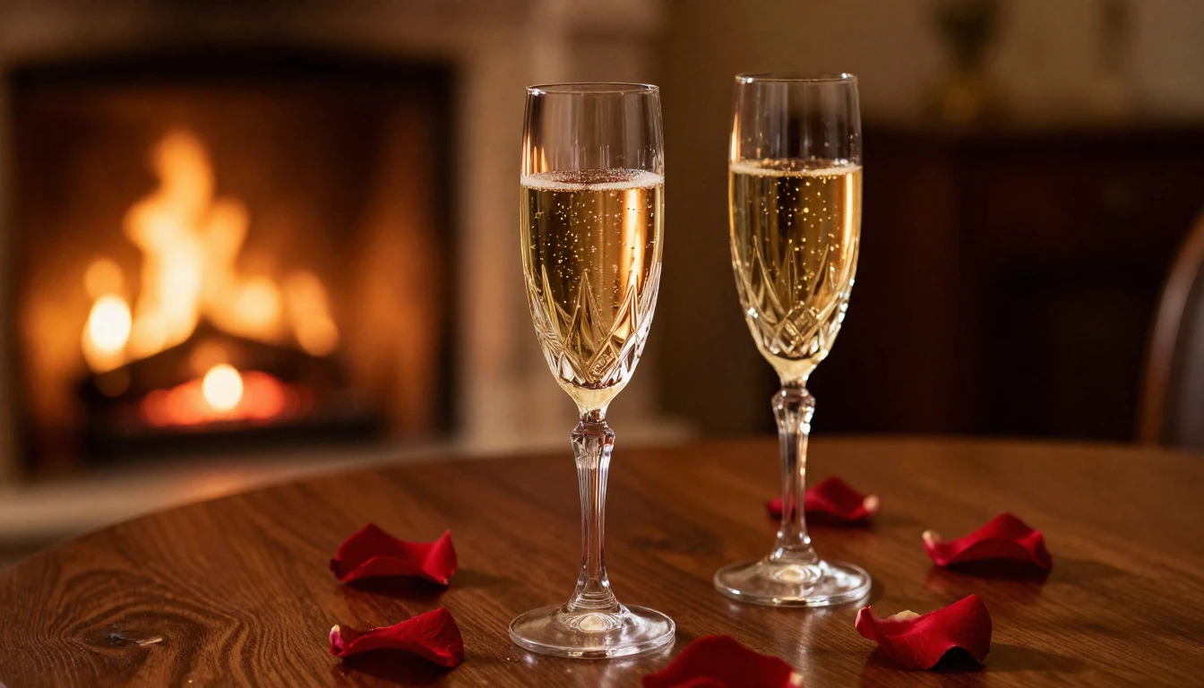 A close-up shot of two elegant crystal glasses filled with s...