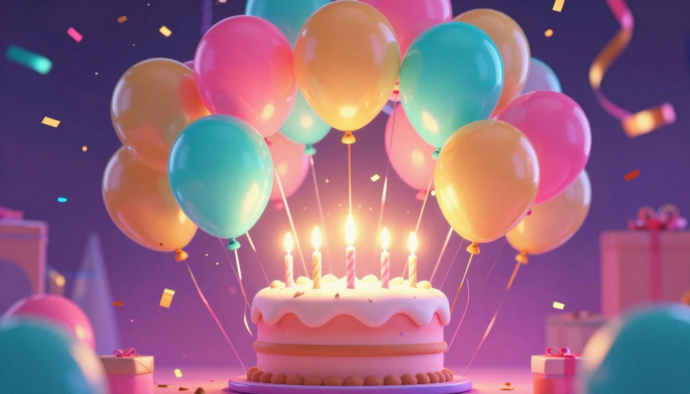 A vibrant and festive birthday celebration scene featuring a...