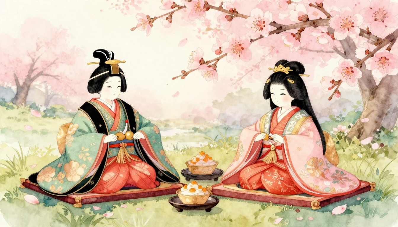 A beautiful watercolor illustration of traditional Japanese ...