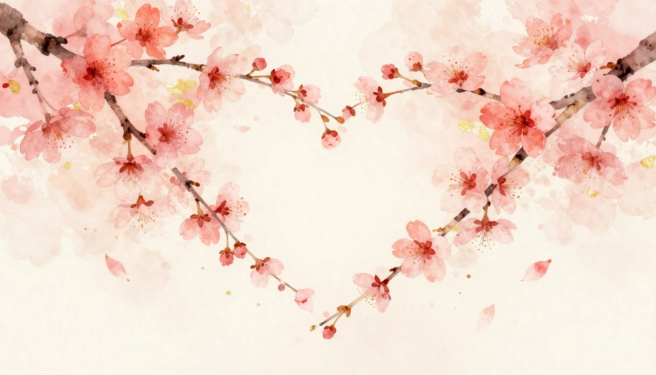 A delicate watercolor painting of two intertwined cherry blo...