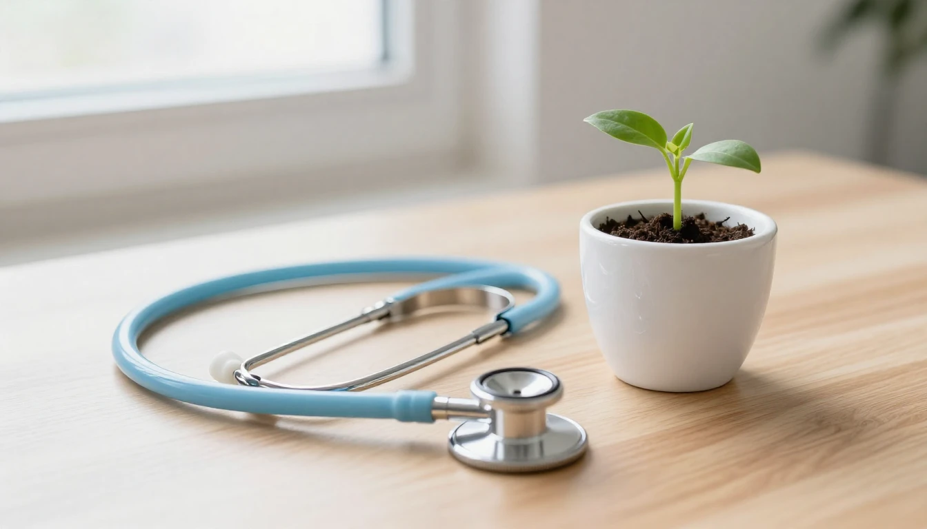 A clean and serene composition featuring a stethoscope resti...