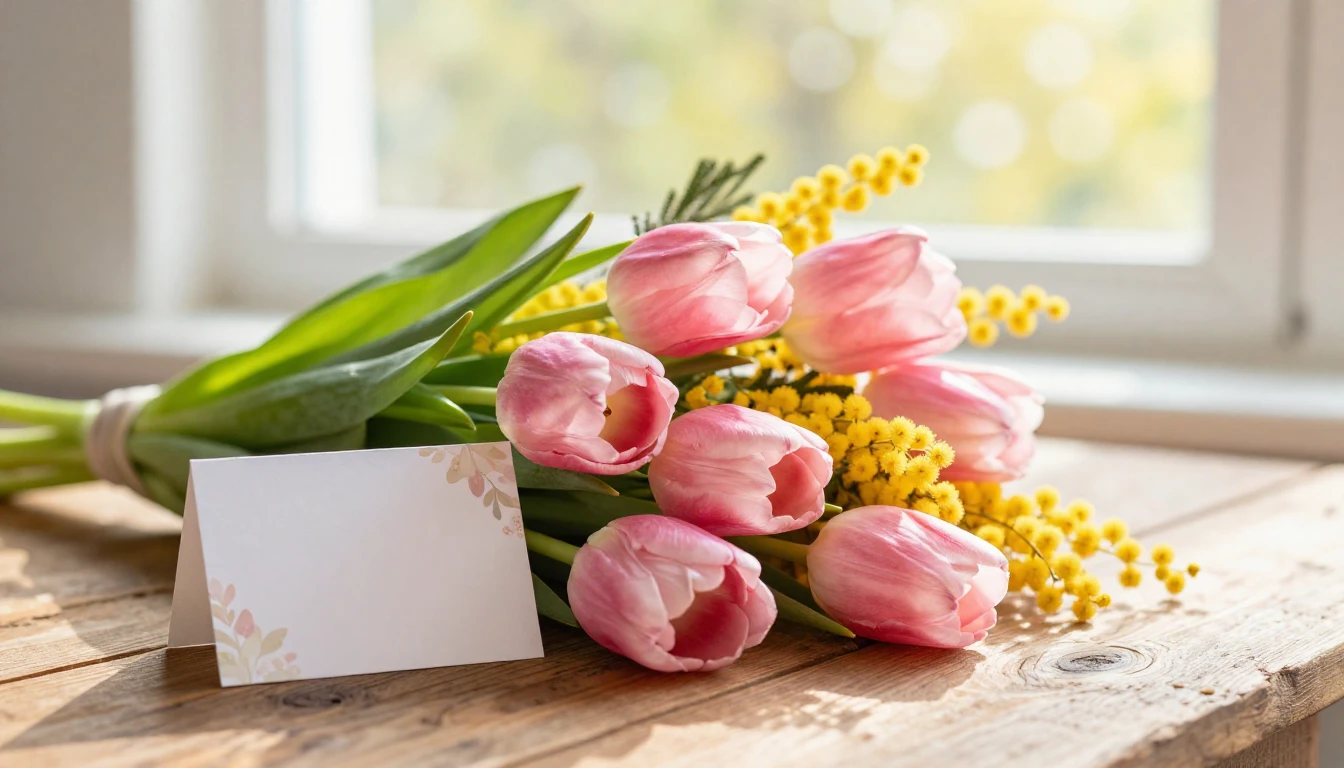 A beautiful bouquet of fresh spring flowers, including pink ...