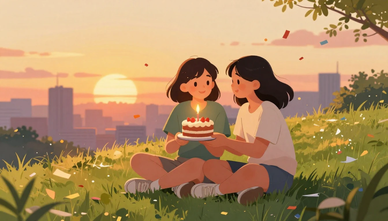 A heartwarming illustration of two best friends sitting on a...