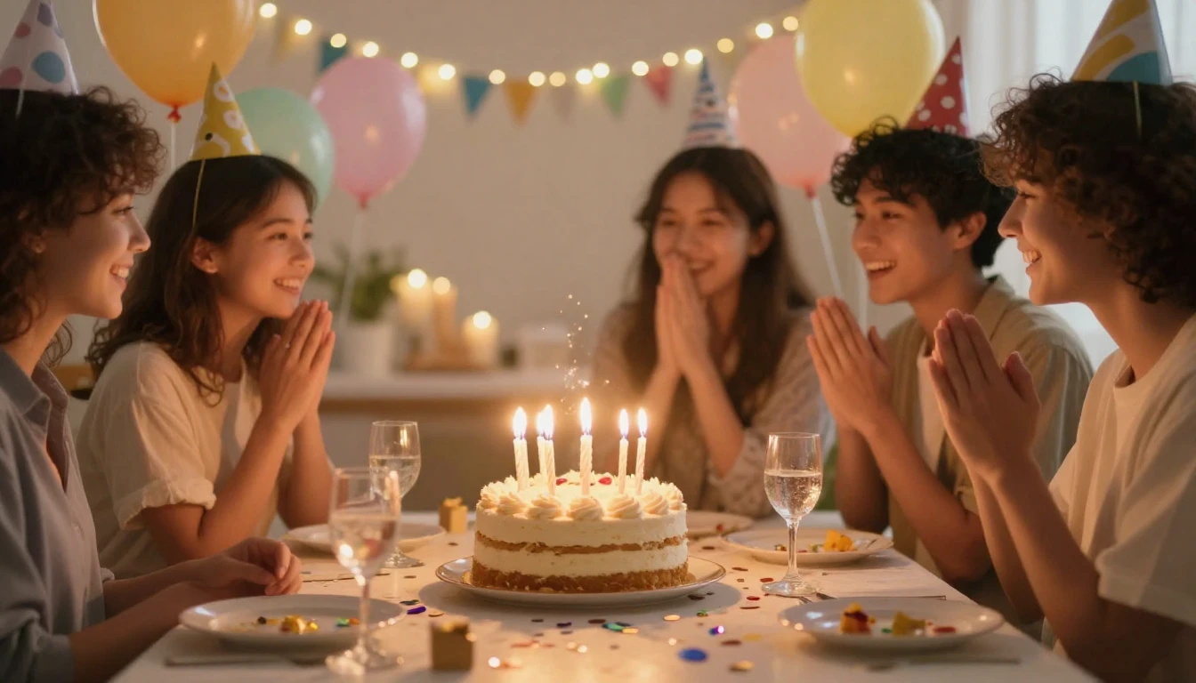 A warm and inviting birthday celebration scene, focusing on ...