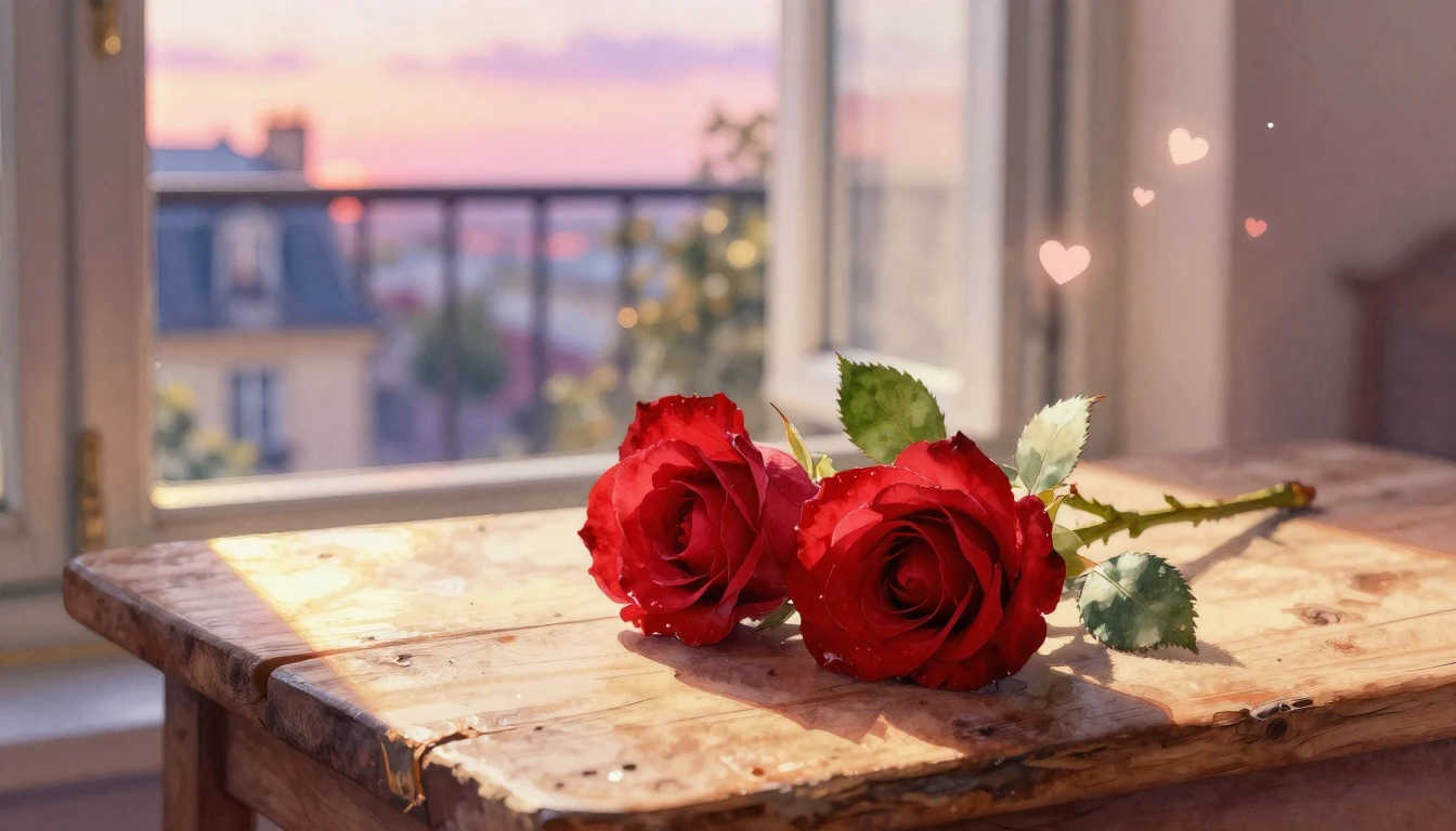 A beautiful watercolor painting of two delicate red roses in...