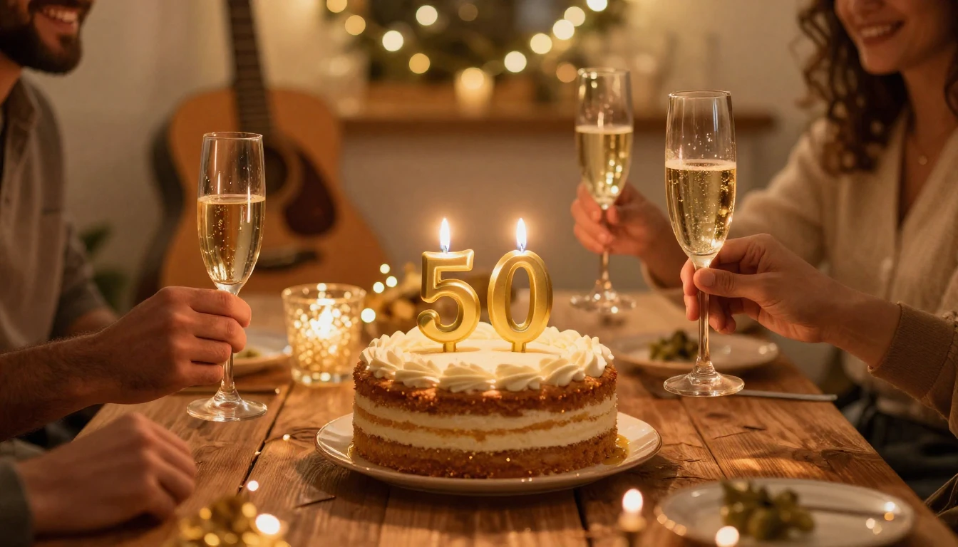 A warm, festive scene of a rustic wooden table with a beauti...