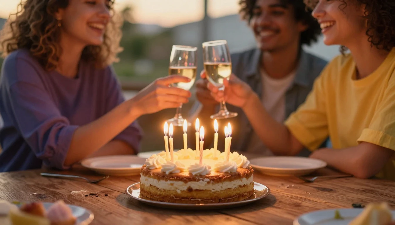 A warm and inviting scene of a birthday celebration. A beaut...