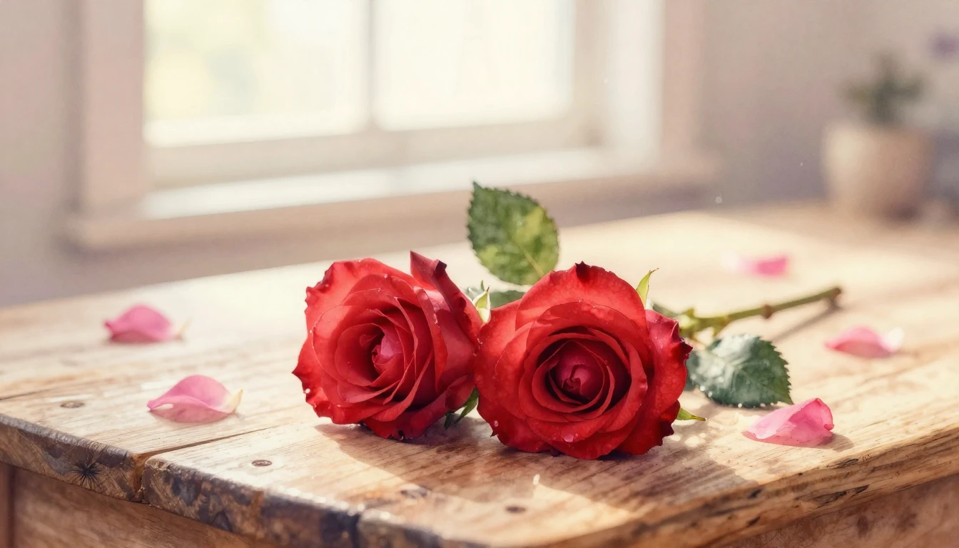 A beautiful watercolor painting of two delicate red roses in...
