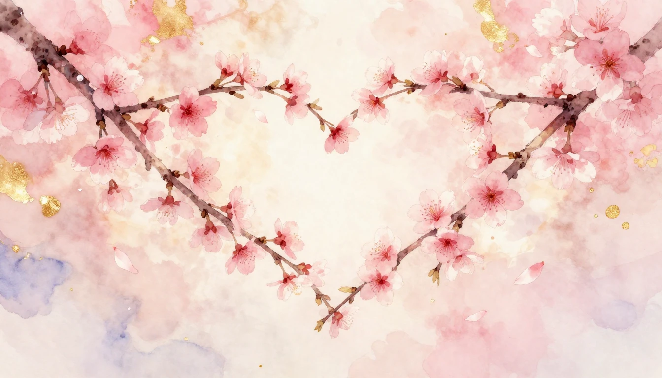 A soft watercolor painting of two delicate cherry blossom br...