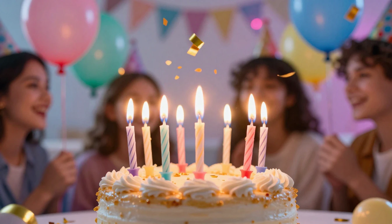 A vibrant and festive birthday celebration scene, close-up o...