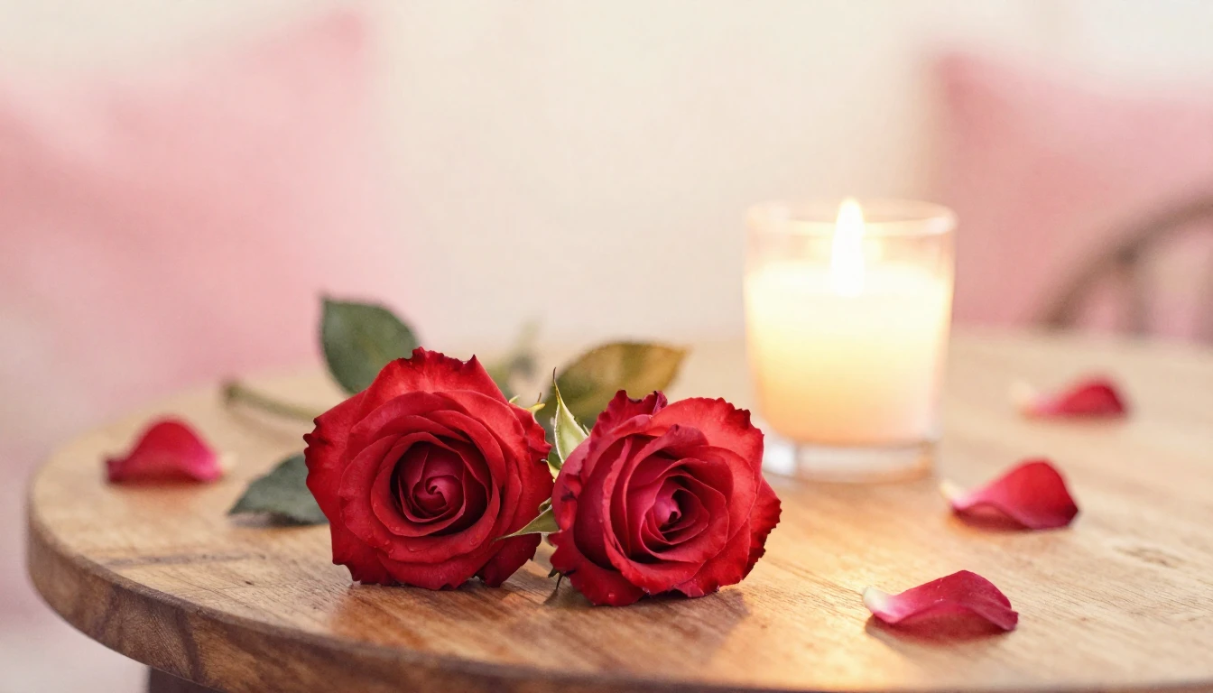 A beautiful watercolor painting of two delicate red roses re...