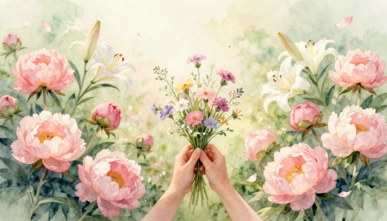 A beautiful watercolor painting of a blooming garden filled ...