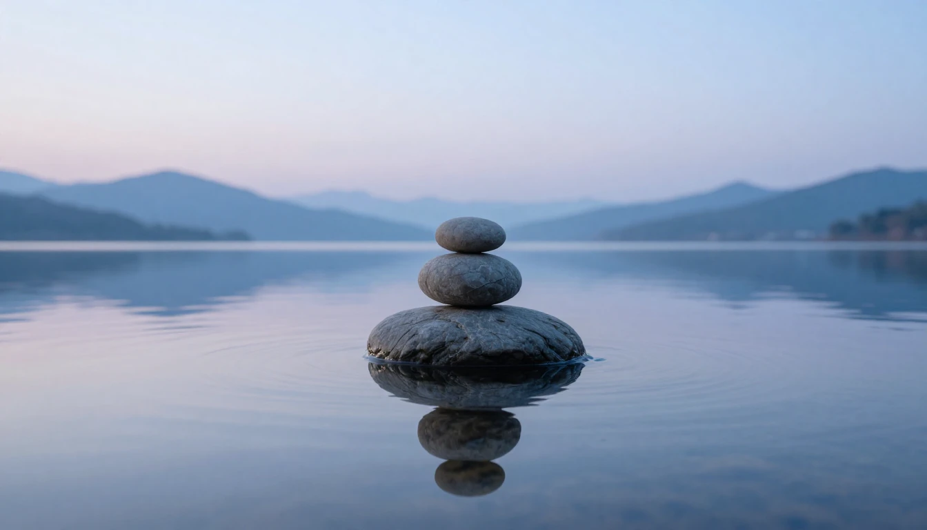 A serene and minimalist landscape featuring a single smooth ...