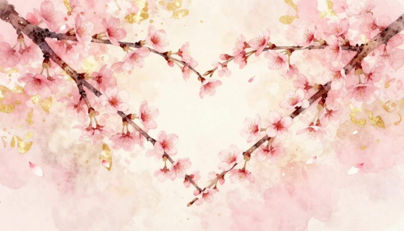 A soft and dreamy watercolor painting of two delicate cherry...