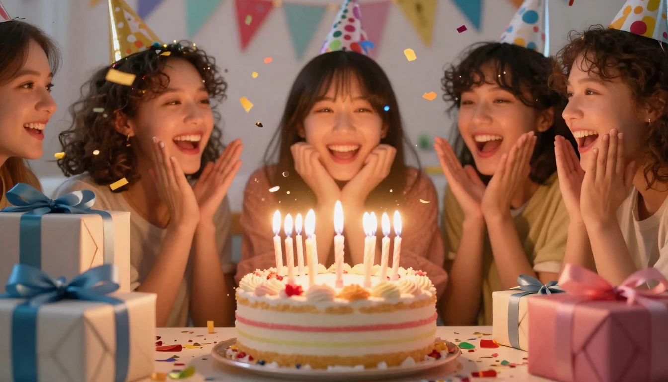 A vibrant and cheerful birthday celebration scene, featuring...