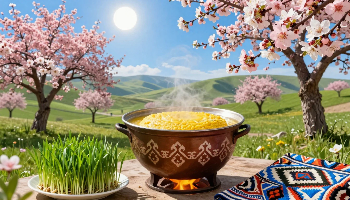 A vibrant and festive scene celebrating Navruz, the arrival ...