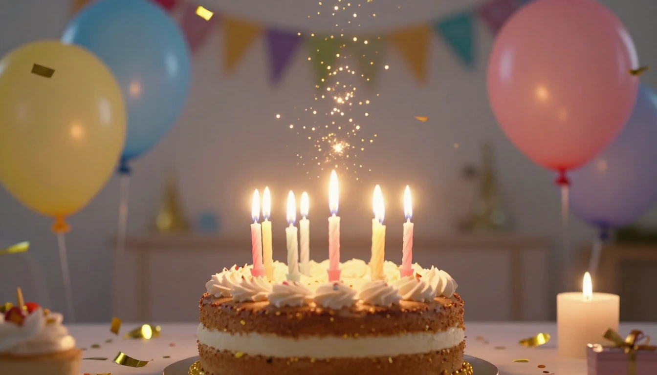 A festive and vibrant birthday celebration scene, centered a...