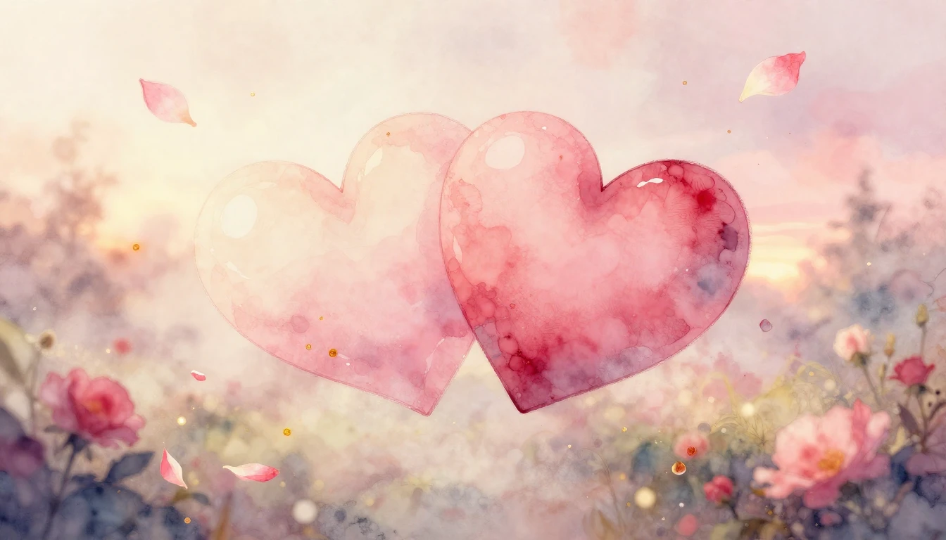 A delicate watercolor painting of two intertwined hearts flo...