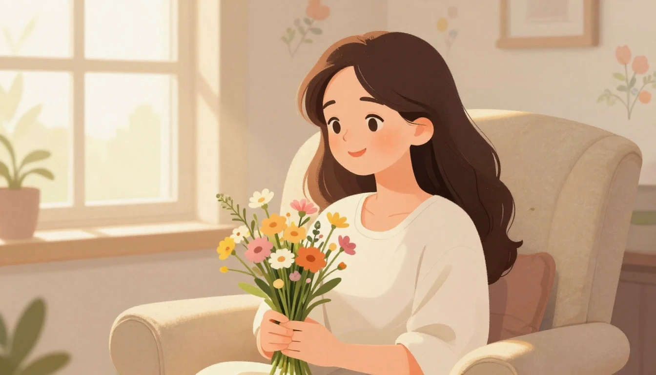 A heartwarming illustration of a loving mother figure sittin...