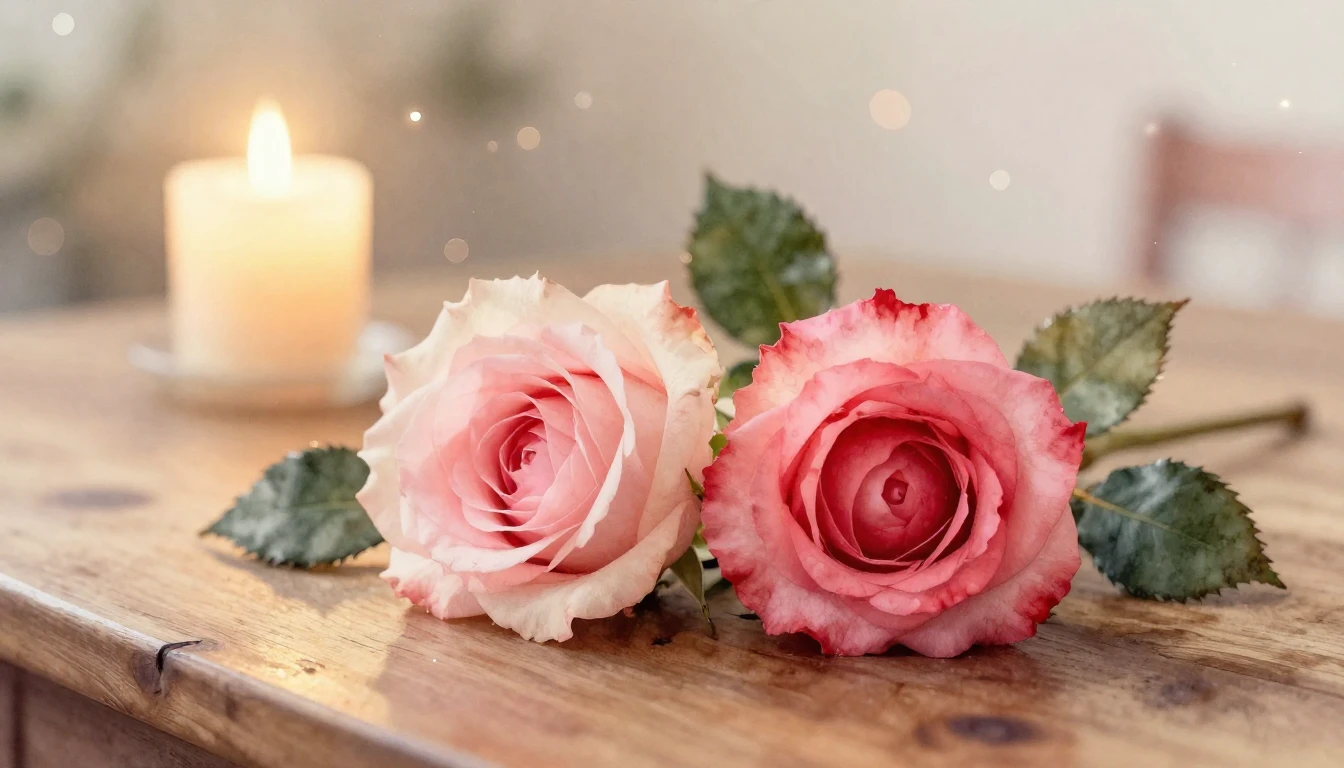 A delicate watercolor painting of two blooming roses intertw...