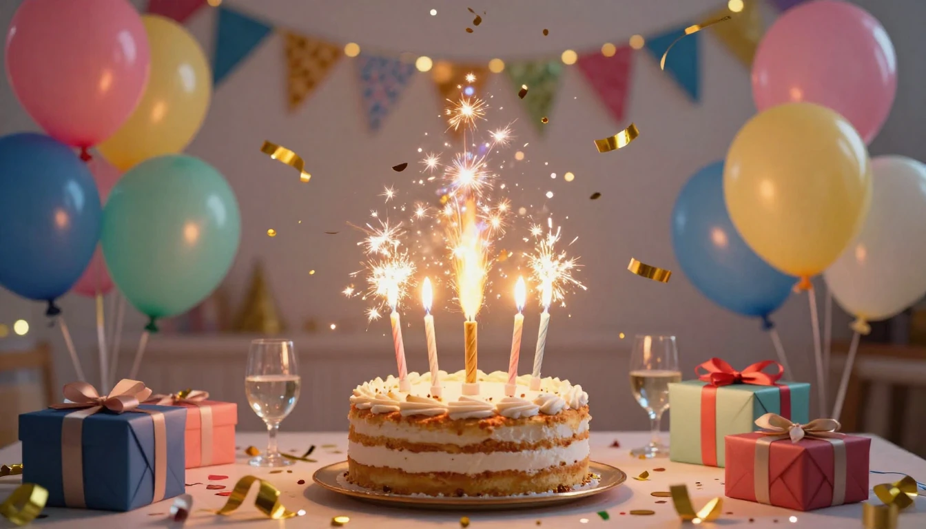 A vibrant and festive birthday celebration scene, focusing o...