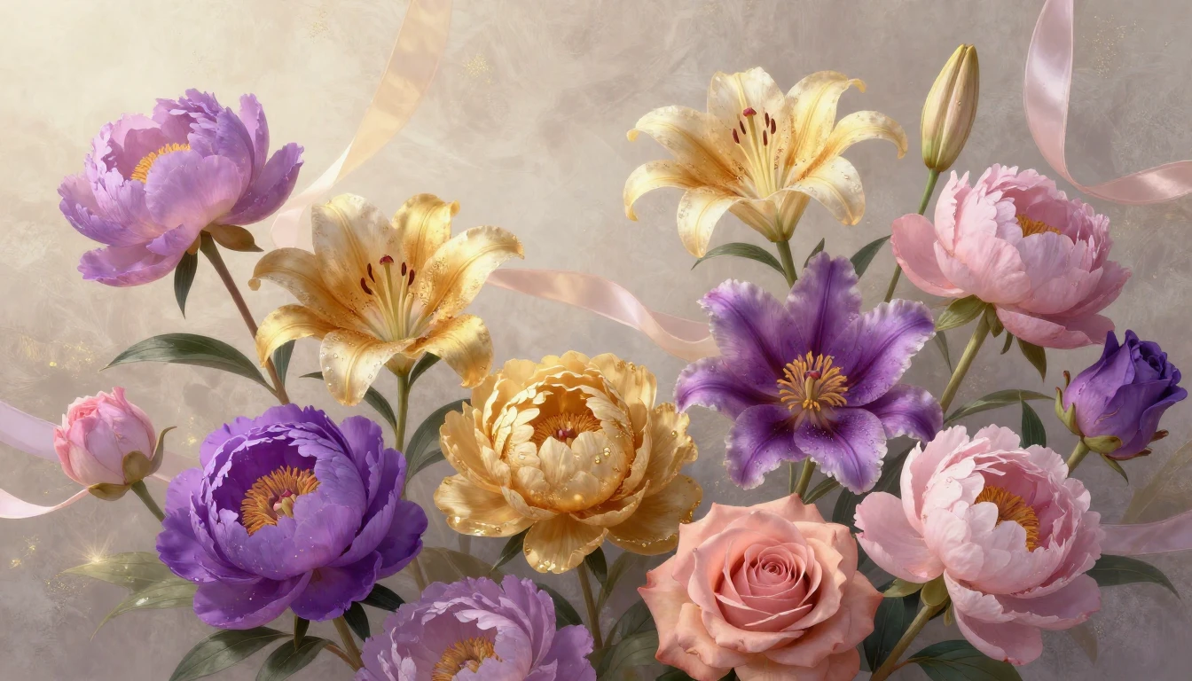 A vibrant and artistic composition featuring a variety of bl...