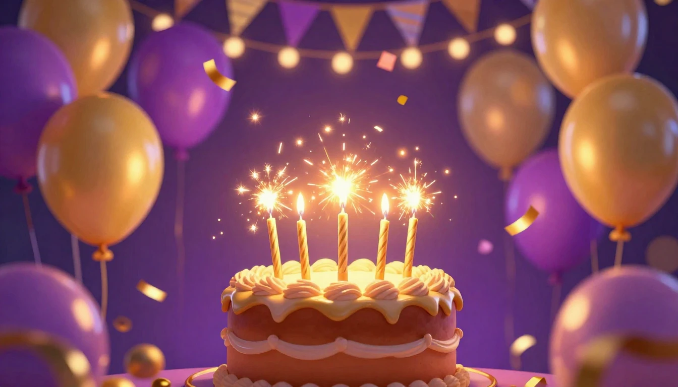 A vibrant and festive birthday celebration scene, digital ar...