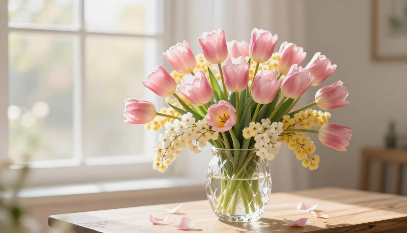 A breathtaking spring scenery focusing on a lush bouquet of ...