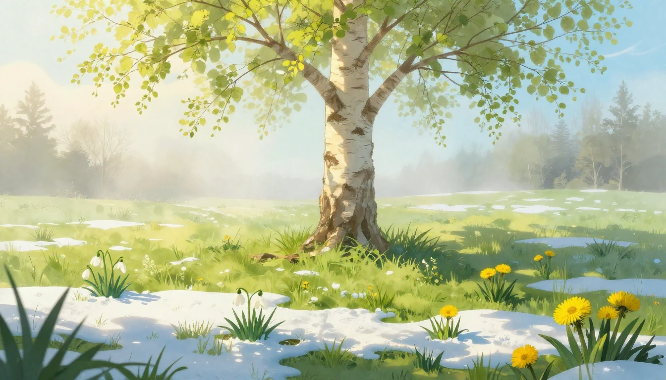 A serene and magical illustration representing the Spring Eq...