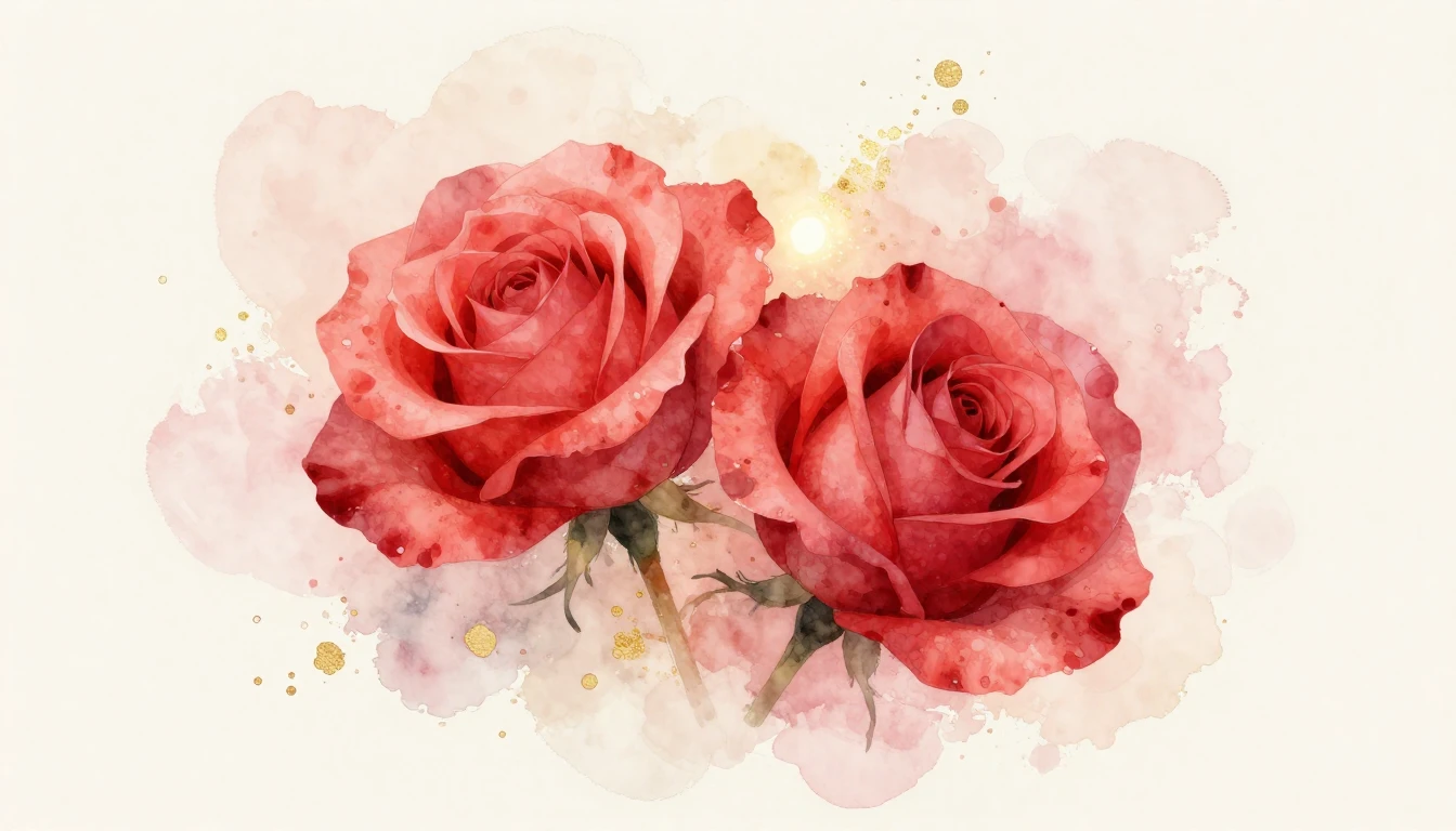 A beautiful watercolor illustration of two delicate red rose...