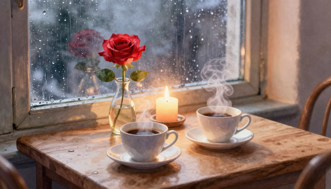 A romantic and dreamy scene depicting a cozy intimate moment...