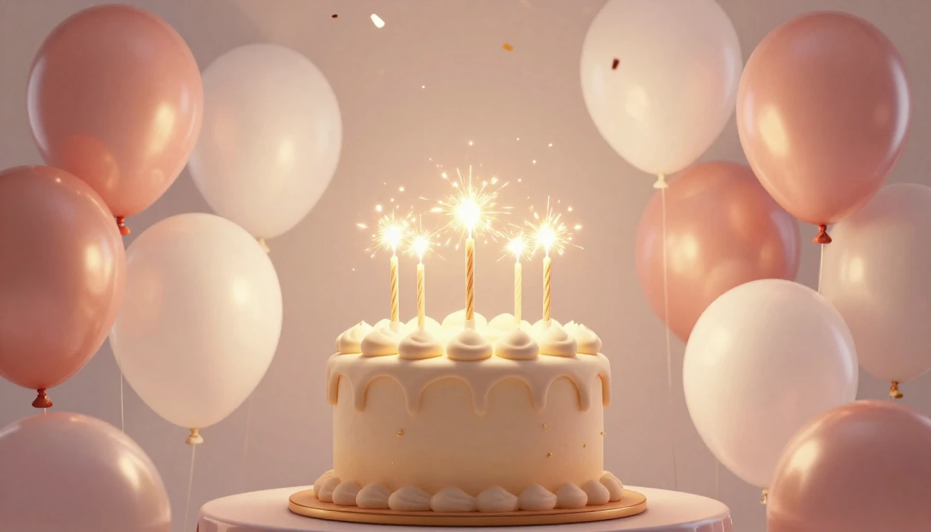 A festive and elegant birthday art composition. In the cente...