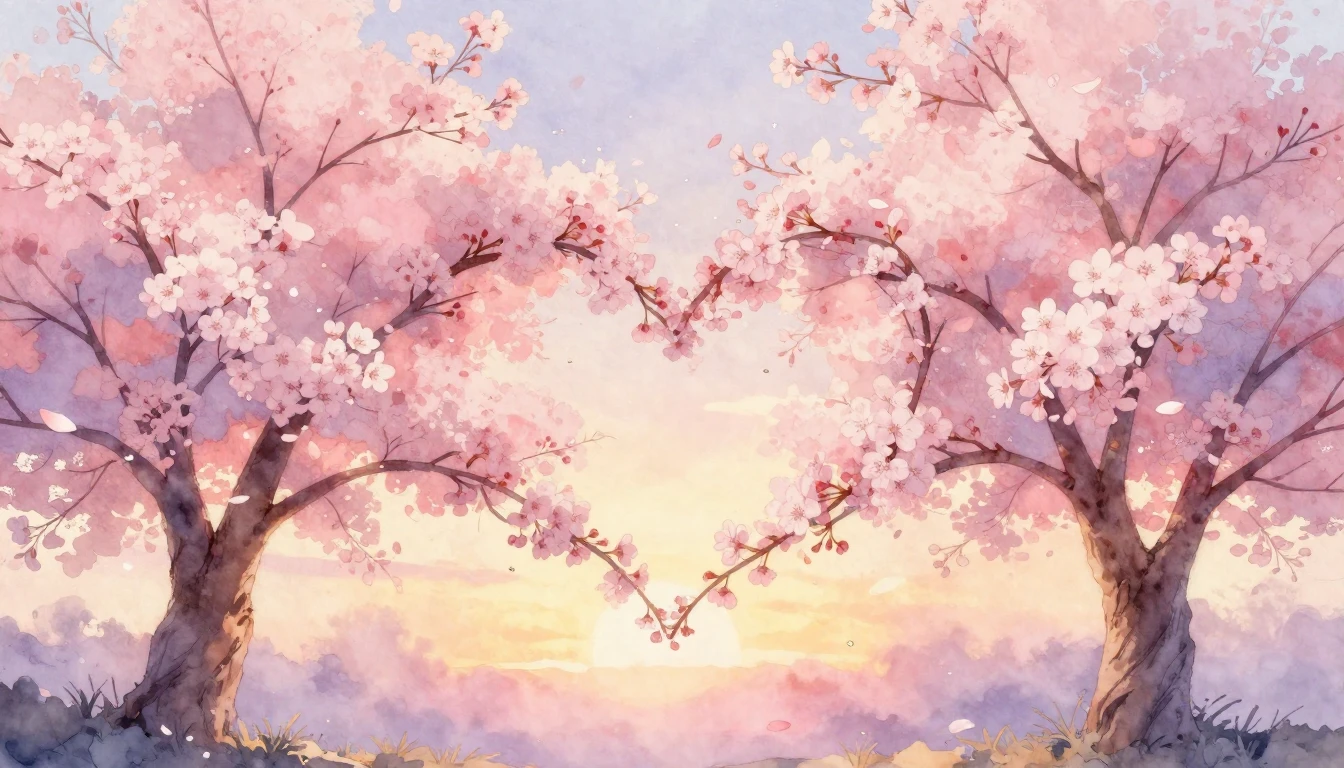 A beautiful watercolor painting of two delicate cherry bloss...