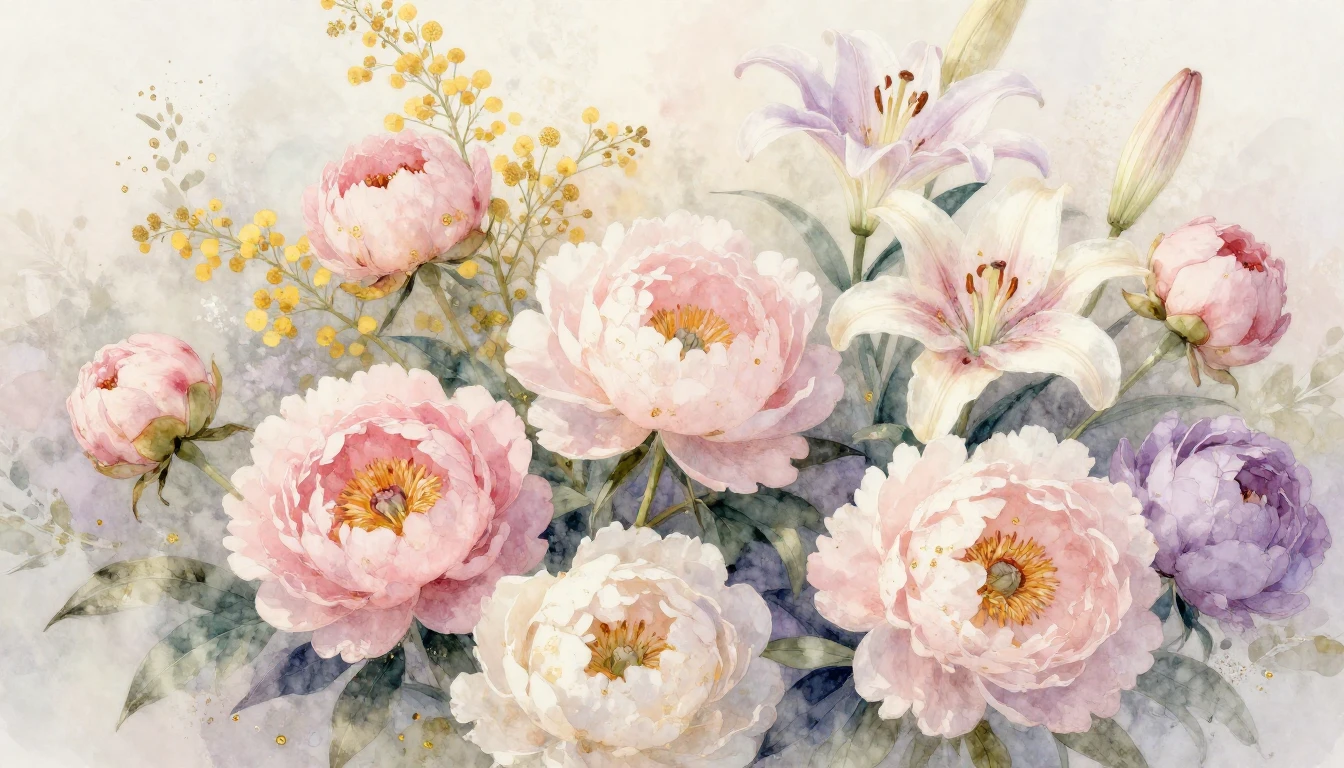 A beautiful and ethereal watercolor painting depicting a blo...