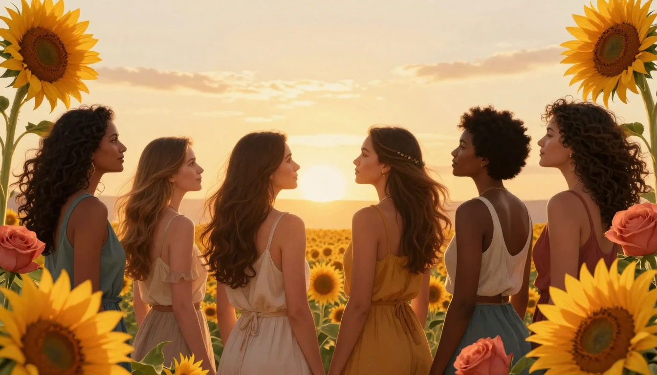 A vibrant and empowering digital artwork showing a diverse g...