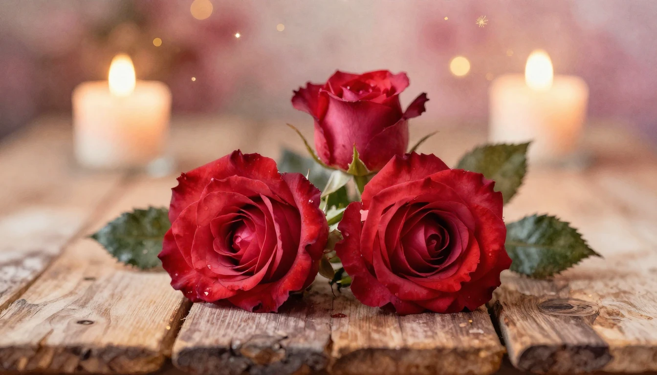 A soft watercolor painting of two delicate red roses intertw...