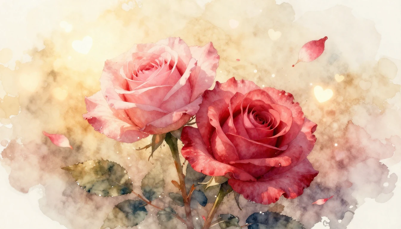 A delicate watercolor painting depicting two intertwined blo...