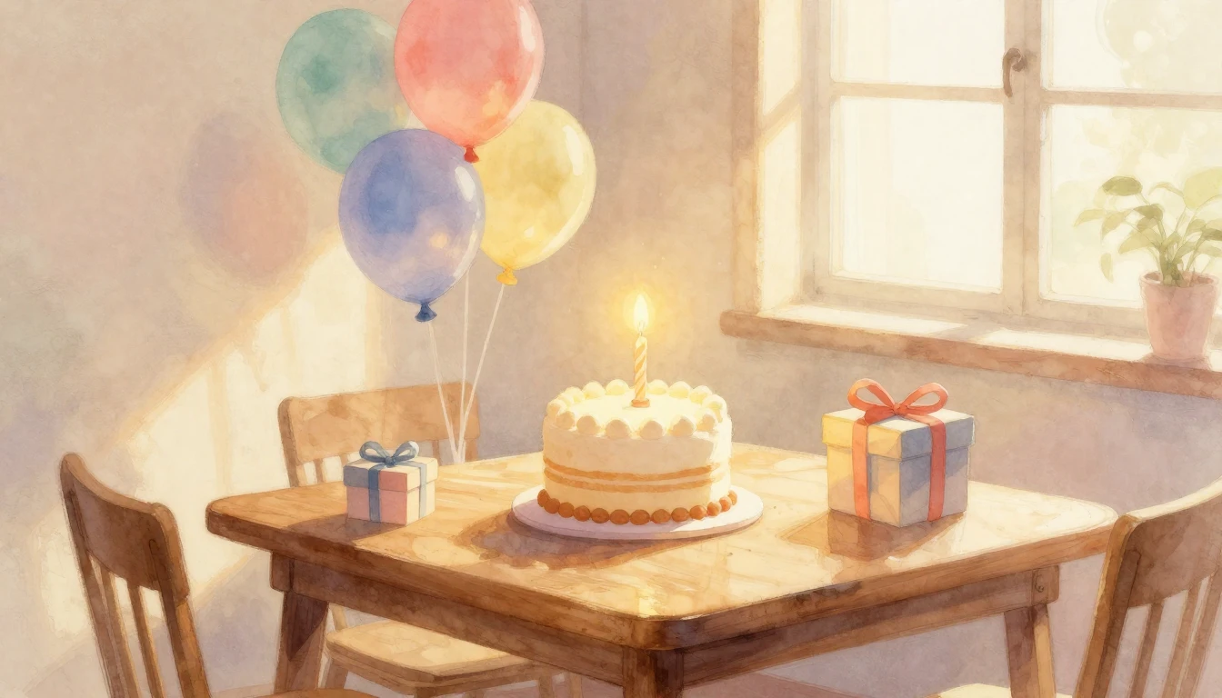 A cozy scene of a small wooden table decorated with a simple...