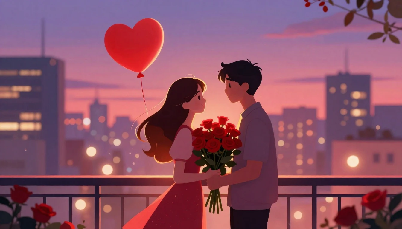 A romantic and vibrant digital art illustration suitable for...