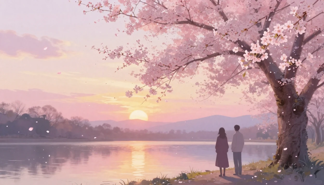 A dreamy and ethereal scene of two silhouettes standing unde...