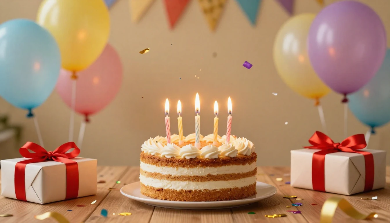 A vibrant and joyful scene of a birthday celebration, a deli...