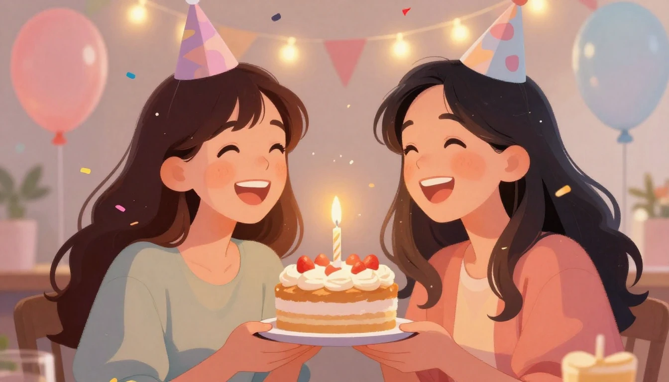 A heartwarming illustration of two best friends laughing tog...