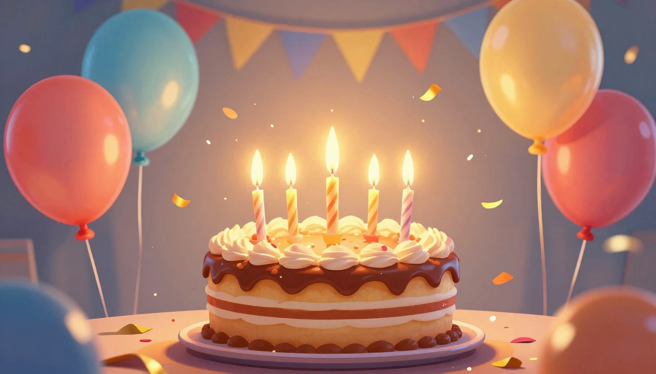 A festive and bright illustration of a birthday celebration,...