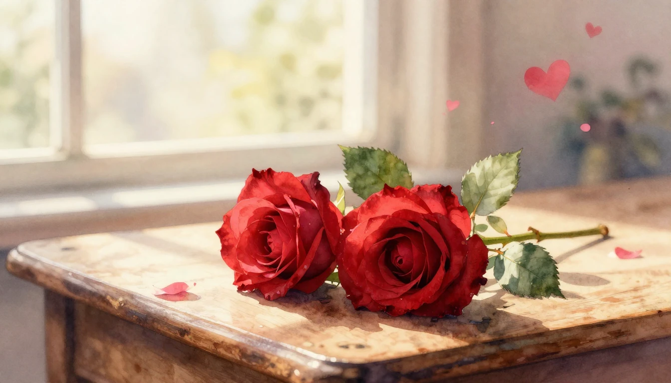 A beautiful and delicate watercolor painting of two intertwi...