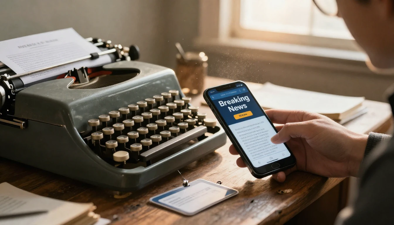 A cinematic close-up shot representing the profession of jou...