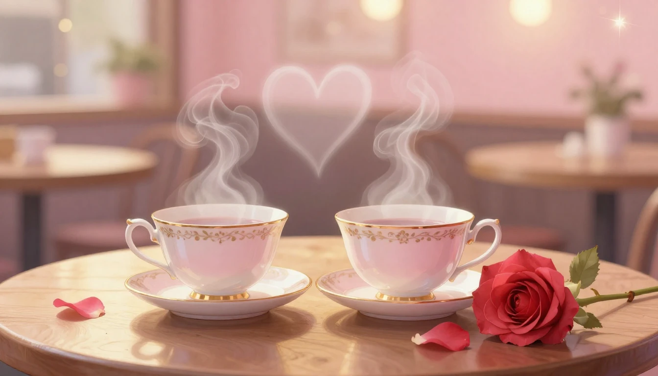 A soft and romantic scene featuring two delicate porcelain t...